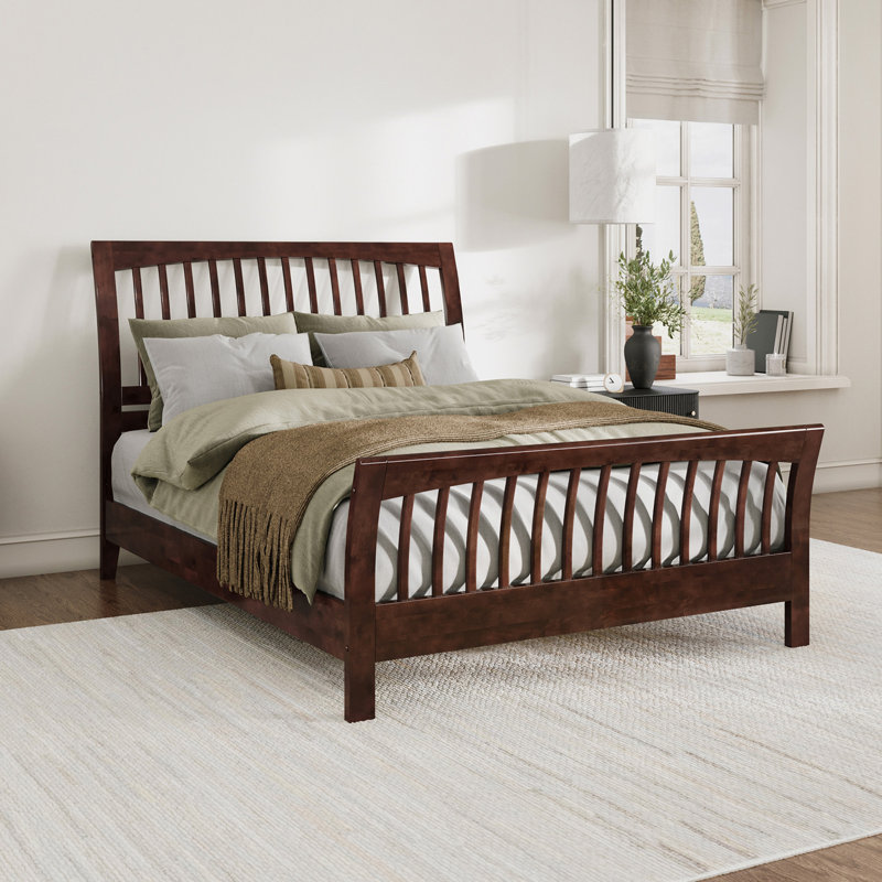 Orleans Solid Wood Low Profile Platform Bed with Matching Footboard, Queen, Walnut