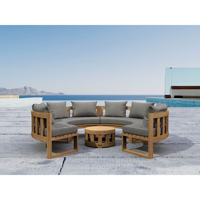 Circular Modular Outdoor 5 - Piece Teak Conversation Set, Cast Slate