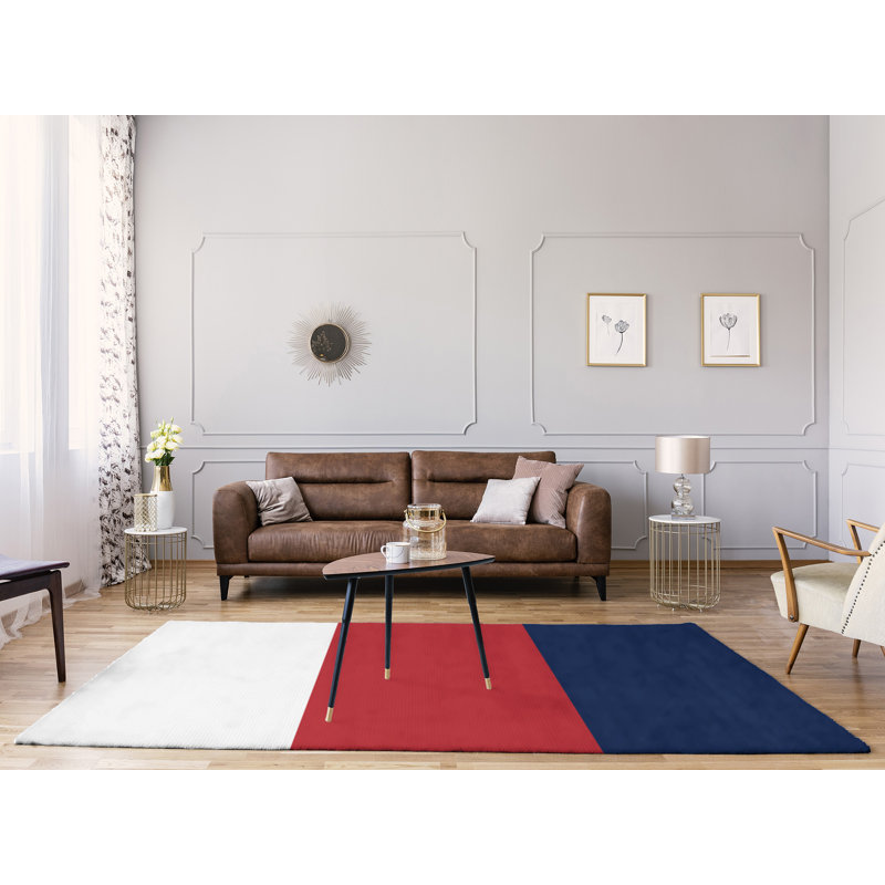 Tapis blanc rayé/rouge/bleu marine Boston, Rectangle 8 pi x 10 pi