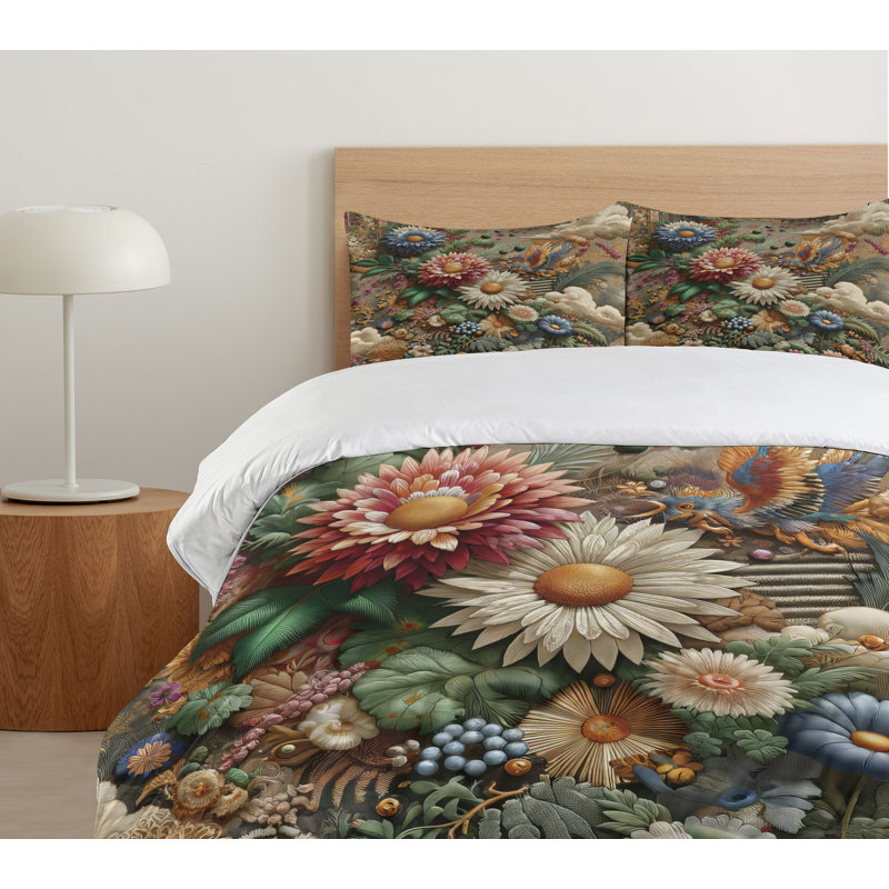 Floral Eucalyptus Duvet Cover, California King Duvet Cover + 2 Standard Shams
