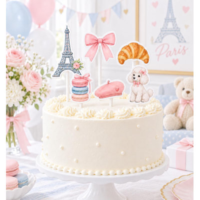 Ensemble de 6 décorations pour gâteau « Bonjour Bébé », idéal pour une fête prénatale.
