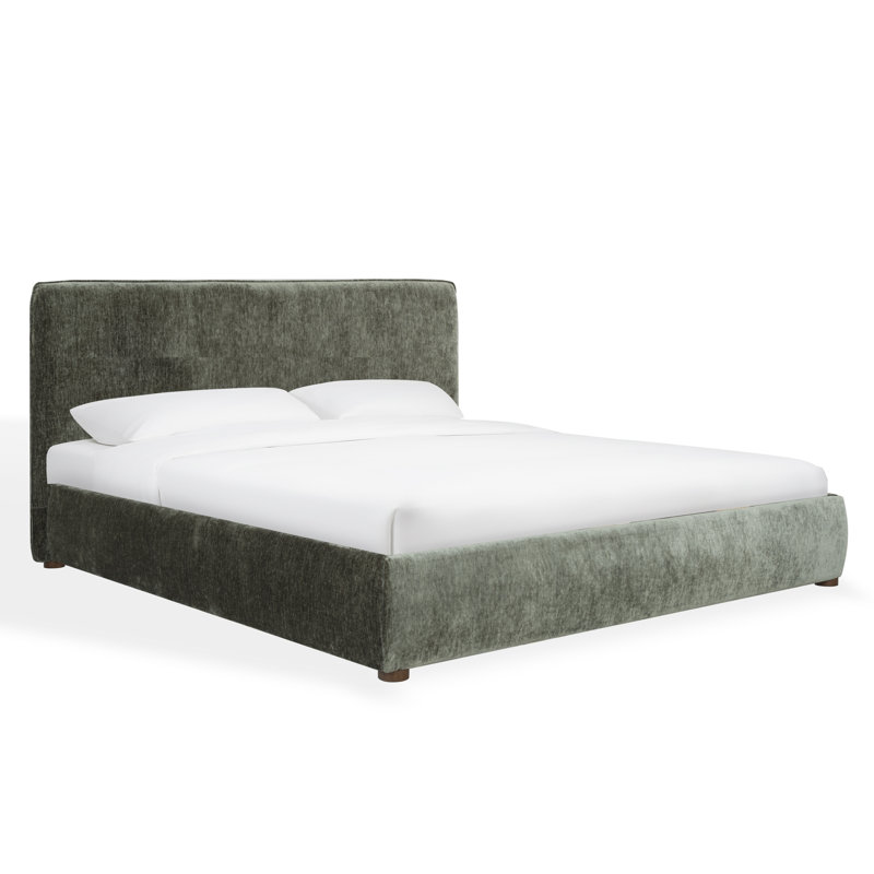 Callahan Upholstered Bed, King, Dark Green Chenille
