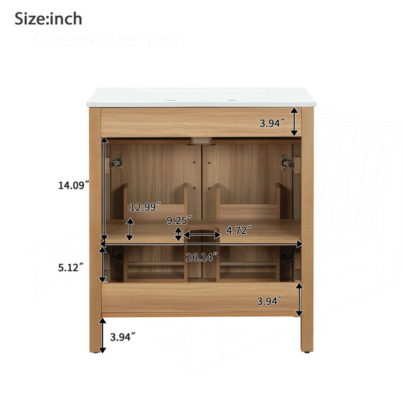 Meuble-lavabo en bois 30 po avec structure en bois massif, 30"