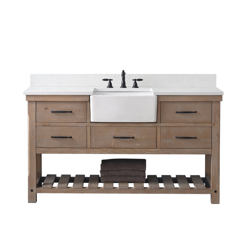 Ensemble de meuble-lavabo simple 60 po Curiel, Naturel patiné / noir mat