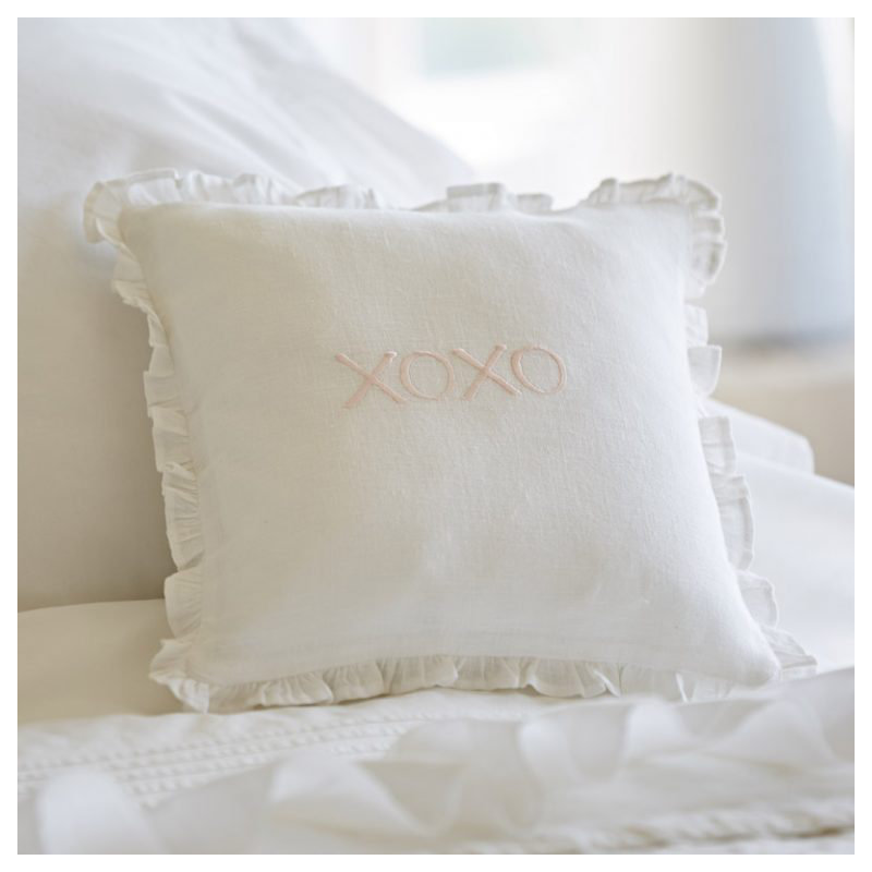 Hugs & Kisses Linen Pillow, White/Pink