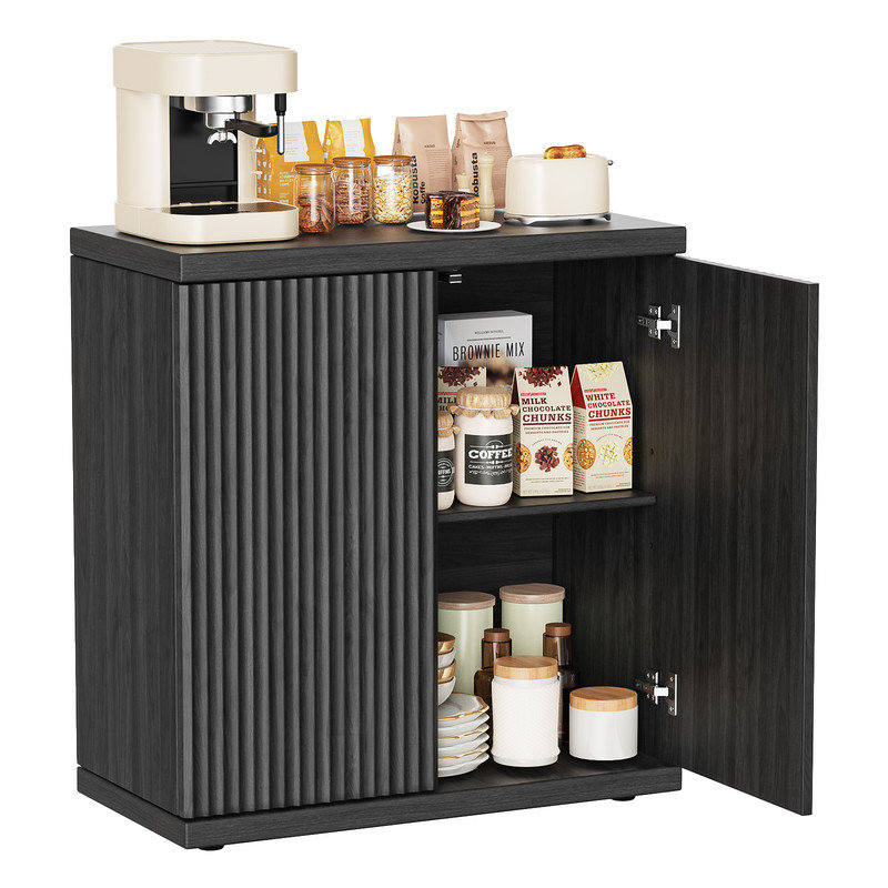 Buffet 30,9 po de largeur avec portes cannelées et tablette réglable, Noir