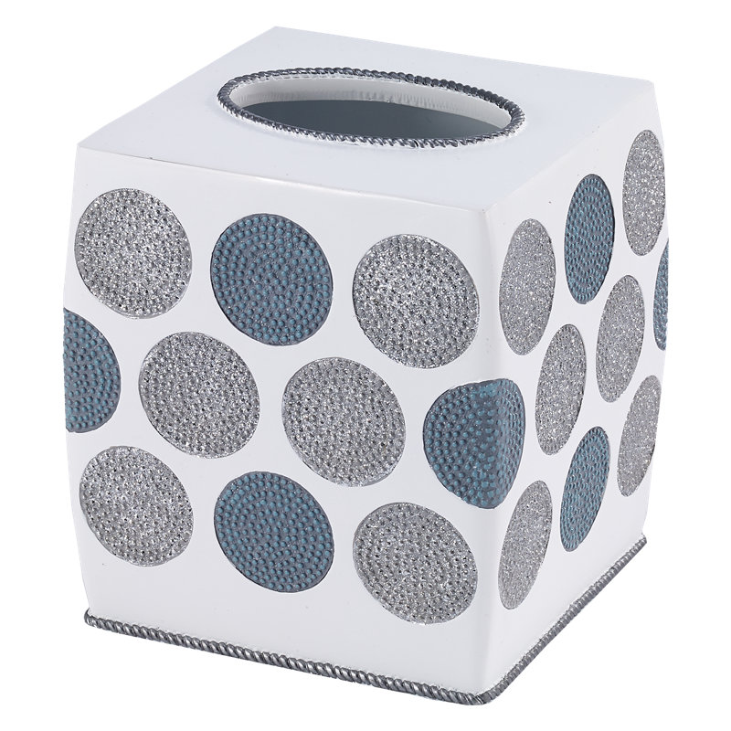 White and Blue Dotted Circles Resin Tissue Box Cover