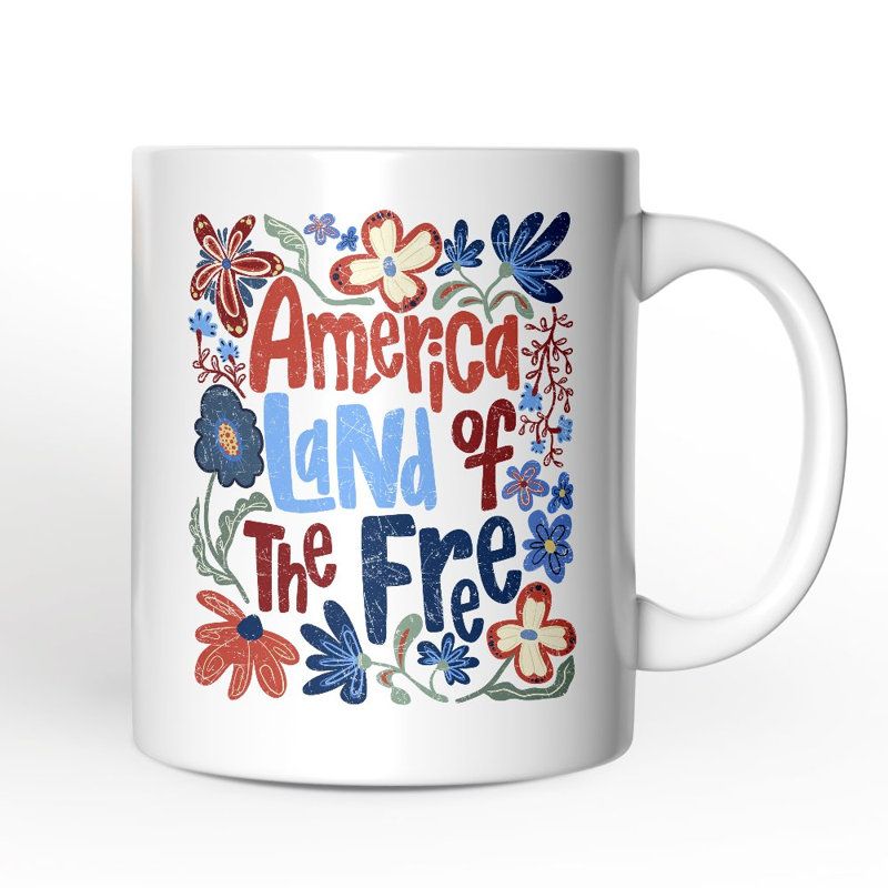 «America Land of the Free», cadeau rétro de la fête de l’Independance florale avec nom personnalisé