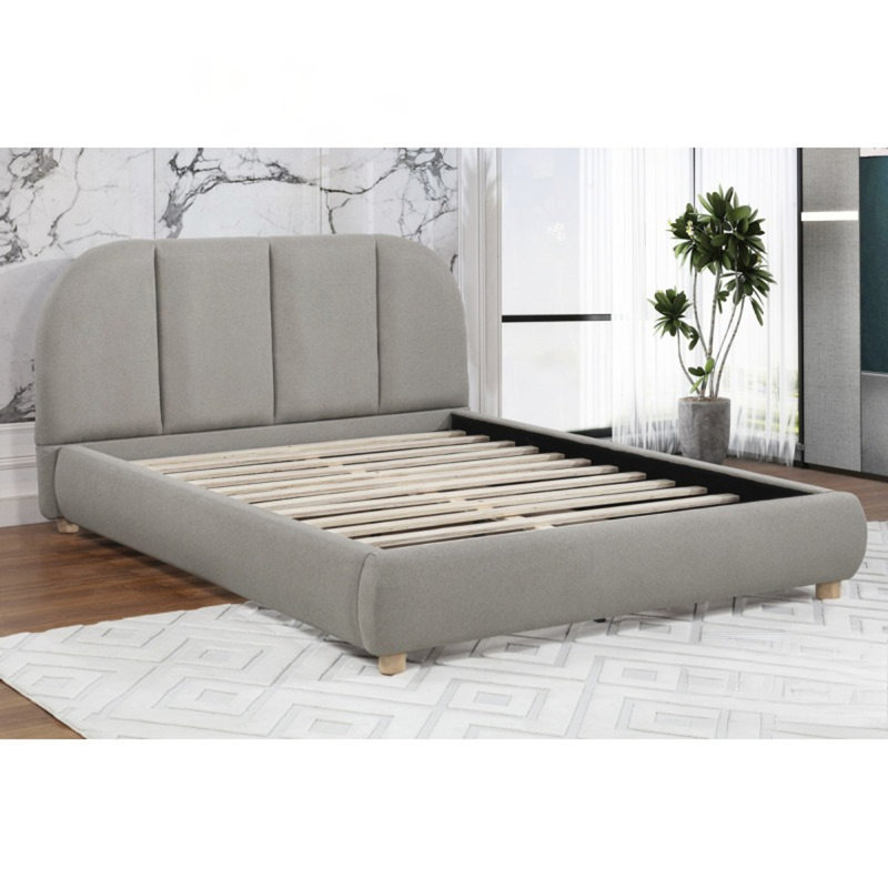 Lit pour grand lit en toile de jute moderne / contemporain, cadre plateforme rembourré avec support durable et design minimaliste, brun clair