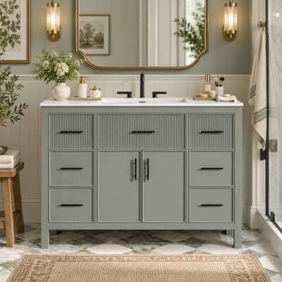48" Single Bathroom Vanity with Integrated SMC Sink, 6 Drawers & Fluted Fronts