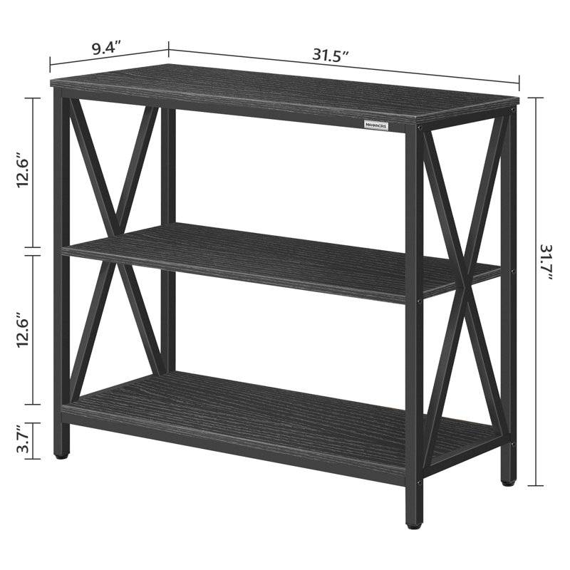  Console étroite à 3 niveaux avec rangement Maiocco, Noir mat, H 31,7 po x l 31,5 po x P 9,4 po