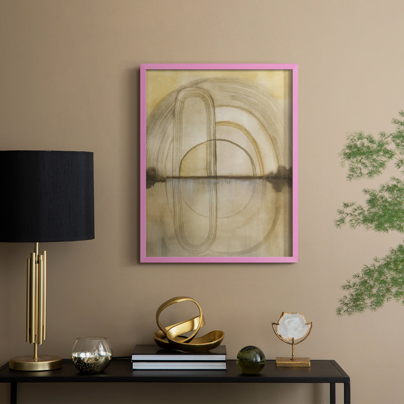«Soft Golden Reflections II», reproduction encadrée - bois massif, Encadré rose, H 15 po x l 12 po
