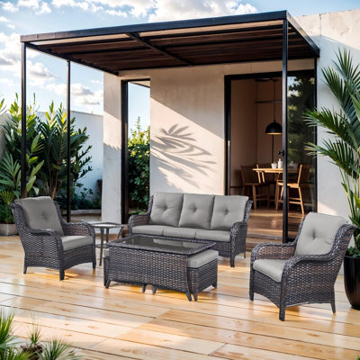 Bonia Wicker 5 - Person Patio Conversation Set with Cushions