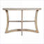 Table basse en demi-lune de salon compacte en stratifié d'aspect bois brun, base courbée robuste