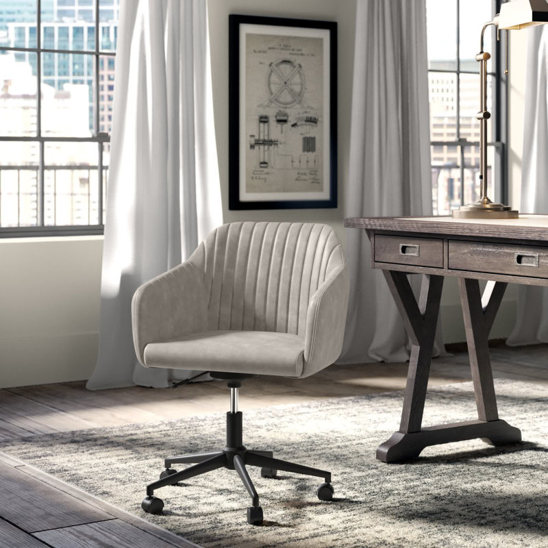 Flannigan Faux Leather Swivel Office Chair, Light Gray Performance Faux Leather