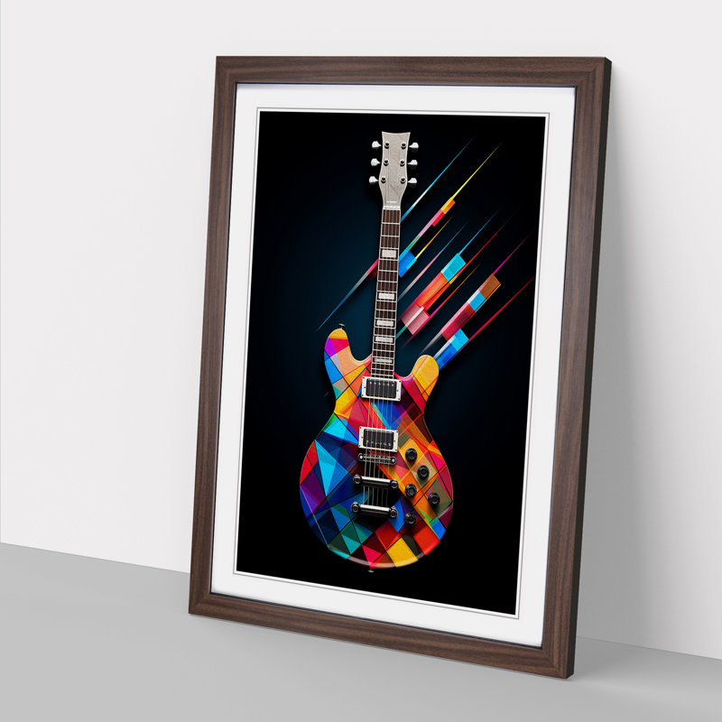 Electric Guitar Geometric - Framed Print, Walnut Framed, 34cm H x 25cm W