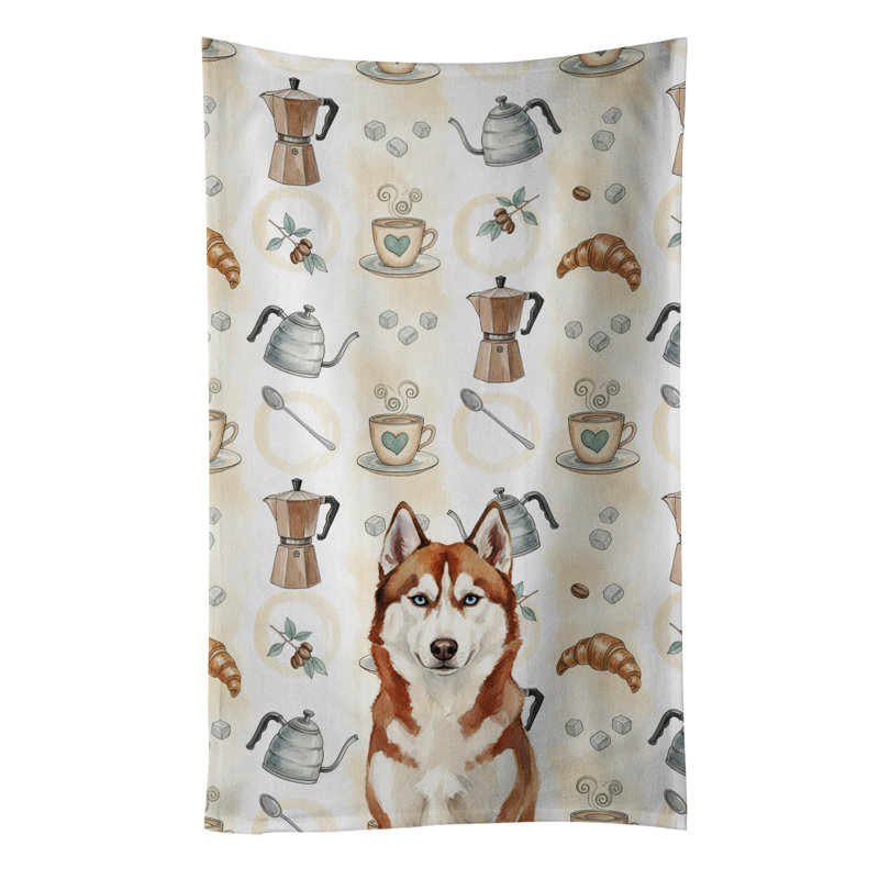 Red and White Siberian Husky Coffee Bar Kitchen Towel, Red and White Siberian Husky