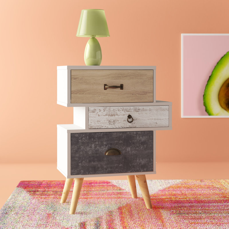 Arinna 3 Drawer Bedside Table, Oak/Cream