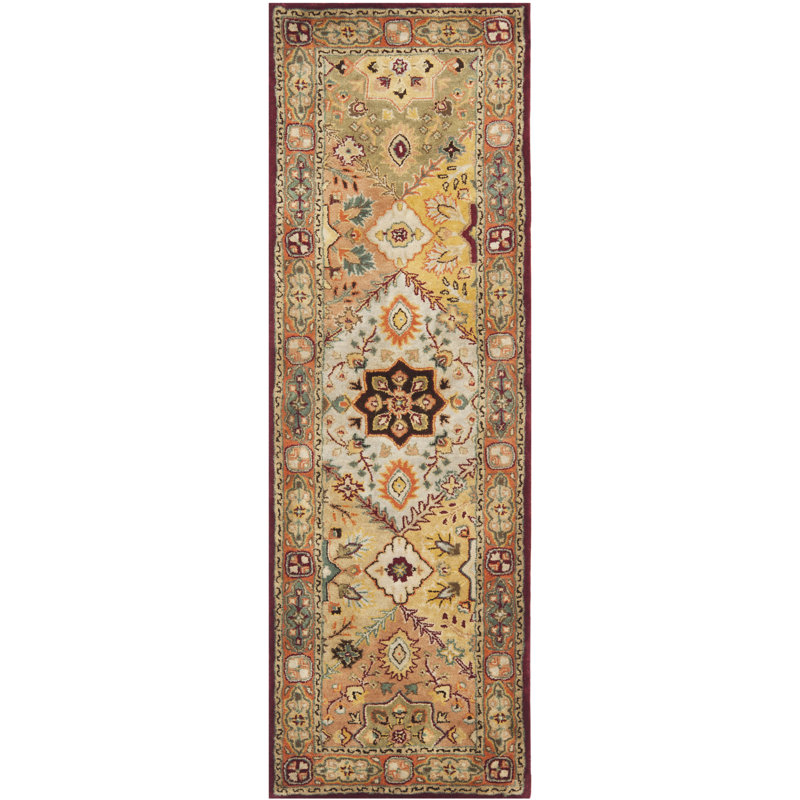 Tapis rouge / rouille en laine fait à la main Heine, Tapis de couloir 2 pi 6 po x 12 pi