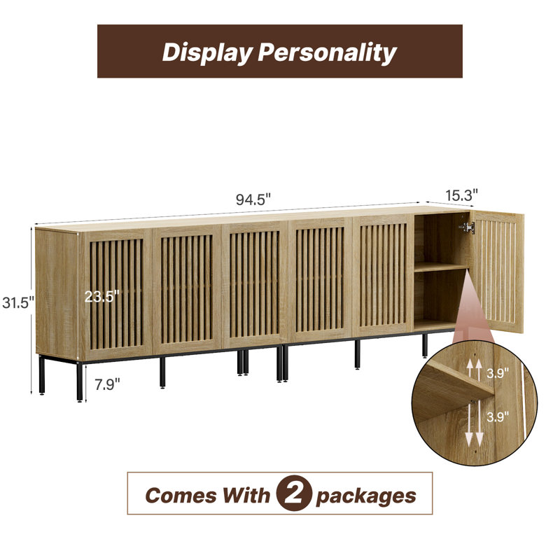 Oak 3-Door Modern Sideboard Buffet Cabinet with Adjustable Shelf