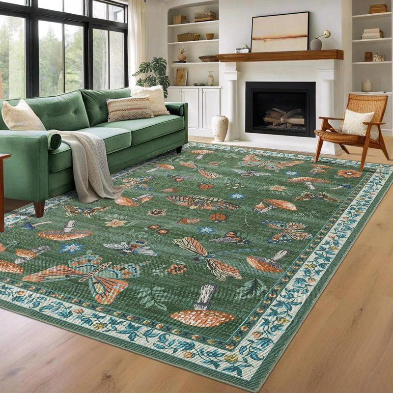 Machine Printed Area Rug, Green, Rectangle 160 x 230 cm