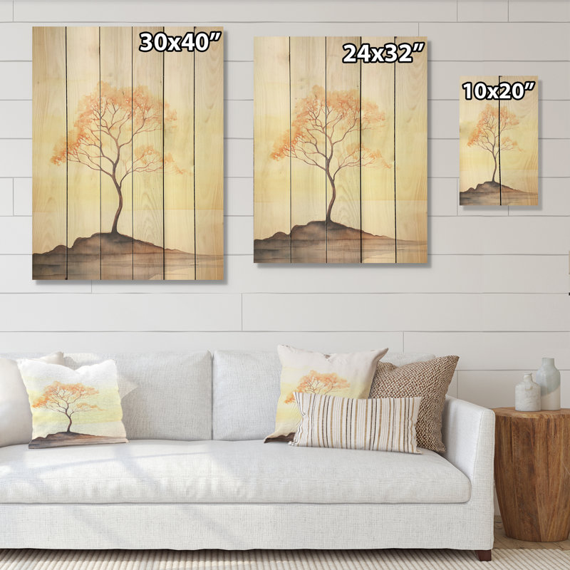 «Beige», silhouette du désert, beauté de la solitude - Minimalisme, art mural sur bois de pin naturel, H 20 po x l 10 po