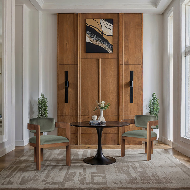 Sacha Frink Upholstered Dining Arm Chair, Green Velvet, Brown Walnut