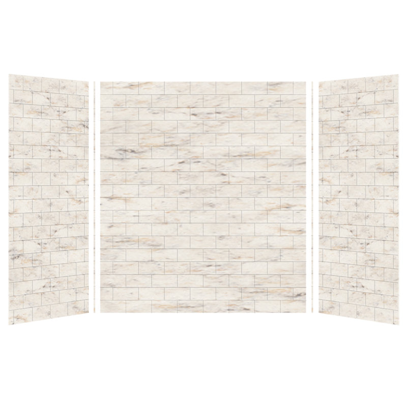 Saramar Three Panel Shower Wall, Biscotti Marble, 72" H x 60" W x 36" D
