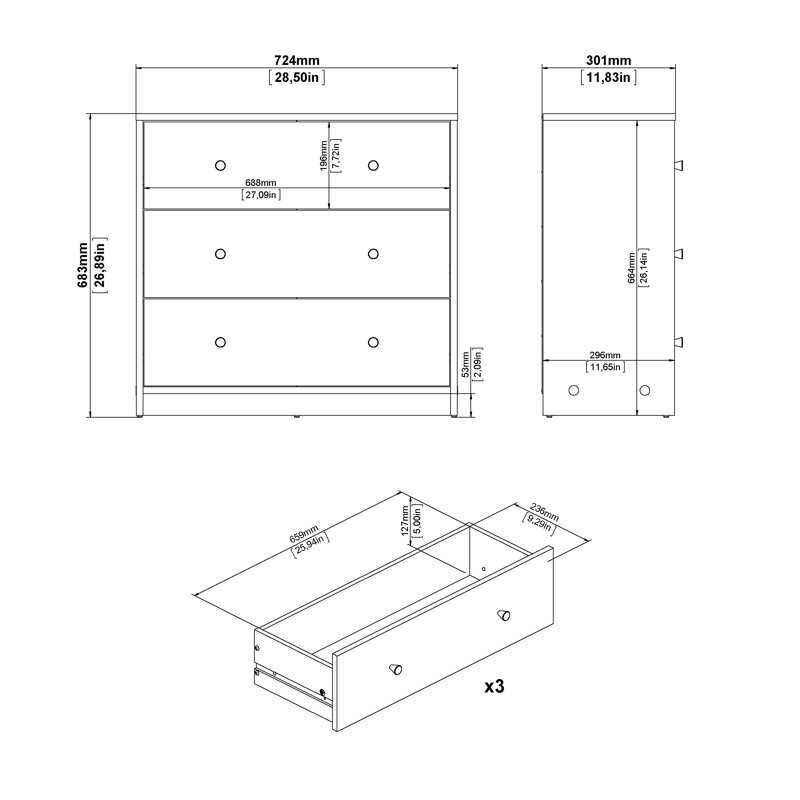 Clanton 28.50'' W 3 - Drawer Dresser, White
