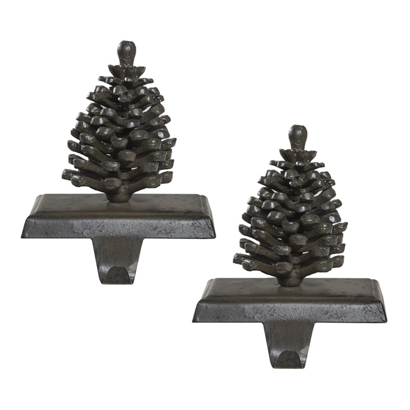 2 Rustic Pinecone Inspired Stocking Hooks