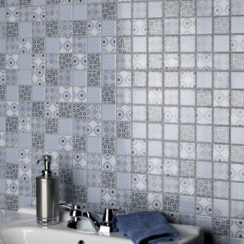 Classico 2" x 2" Porcelain Grid Mosaic Wall & Floor Tile, Blue/White
