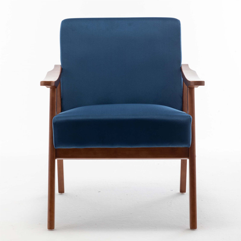 Mid-Century Modern Accent Chair With Solid Wood Frame, Extra-Thick Backrest, And Velvet Upholstery For Living Room And Bedroom Comfort