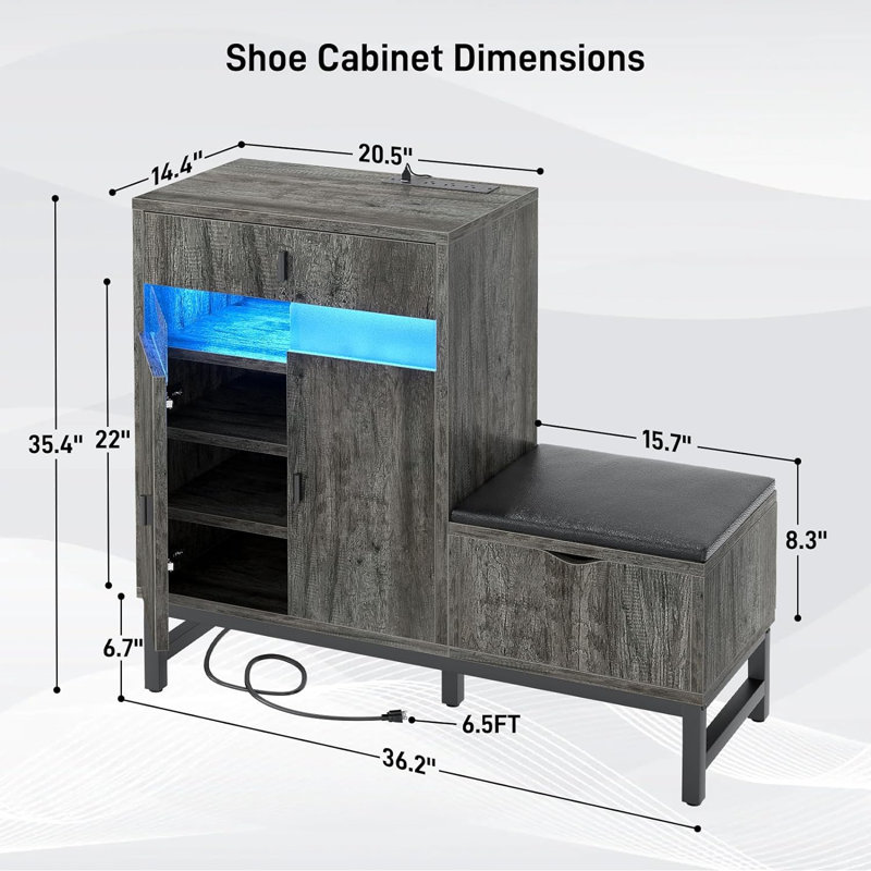 12 Pair Shoe Storage Cabinet, Gray Oak/Black