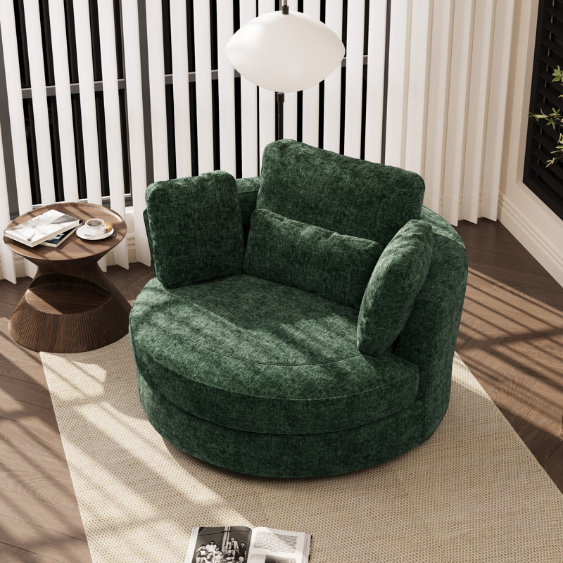 Fauteuil d'appoint en tonneau pivotant surdimensionné rembourré, Chenille verte