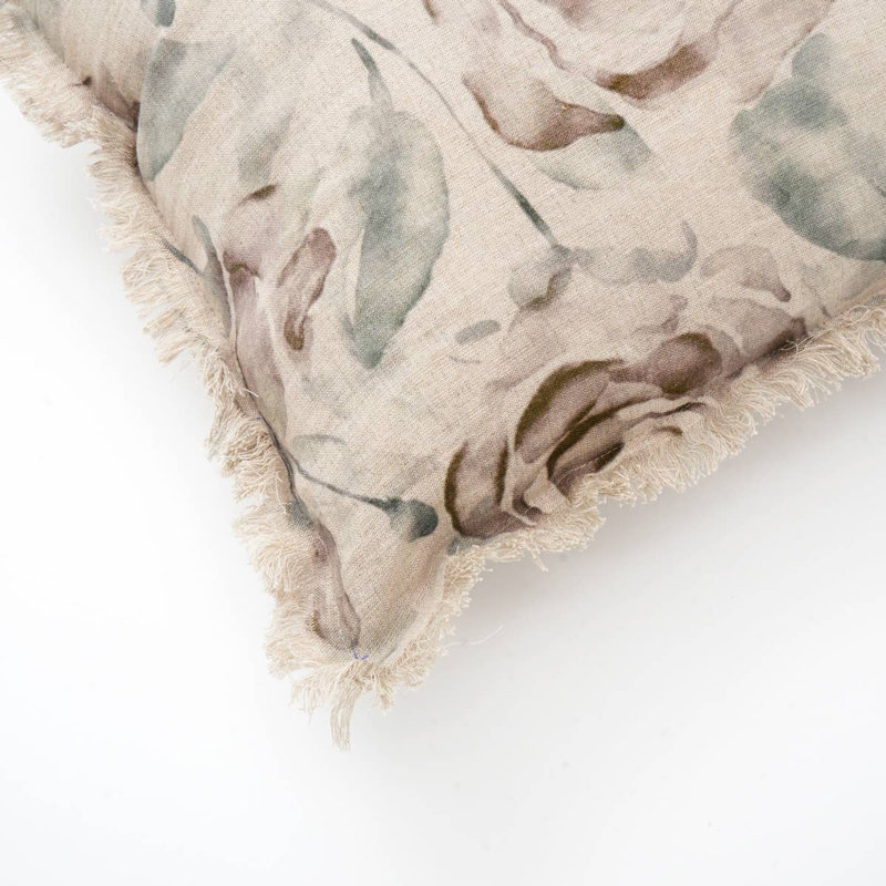 Coussin lombaire | Coussin en lin avec franges | 16 x 24 po