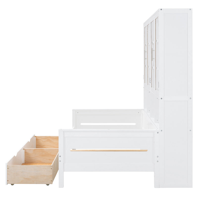 Lit de jour simple avec éclairage extérieur en bois blanc et éclairage rétro-éclairé à DEL, Lit simple, Blanc