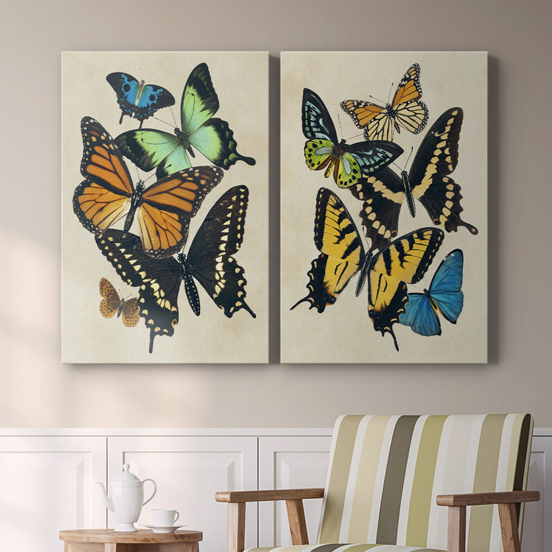 Collage de papillons I - Toile tendue avec châssis de qualité supérieure - Prêt à être accroché, H 60 po x l 80 po