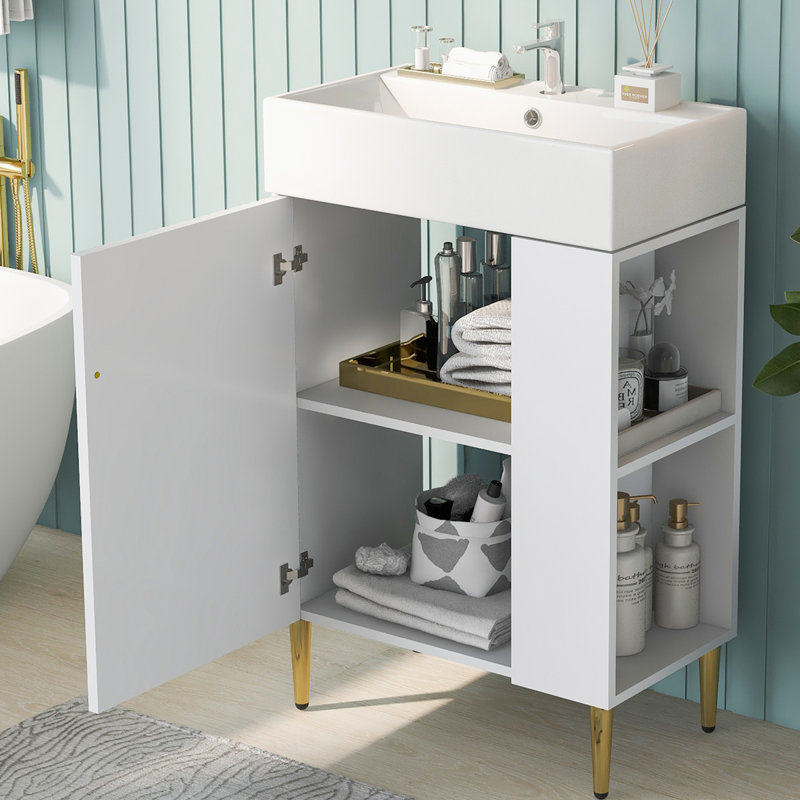 21.6'' Single Bathroom Vanity with Ceramic Top