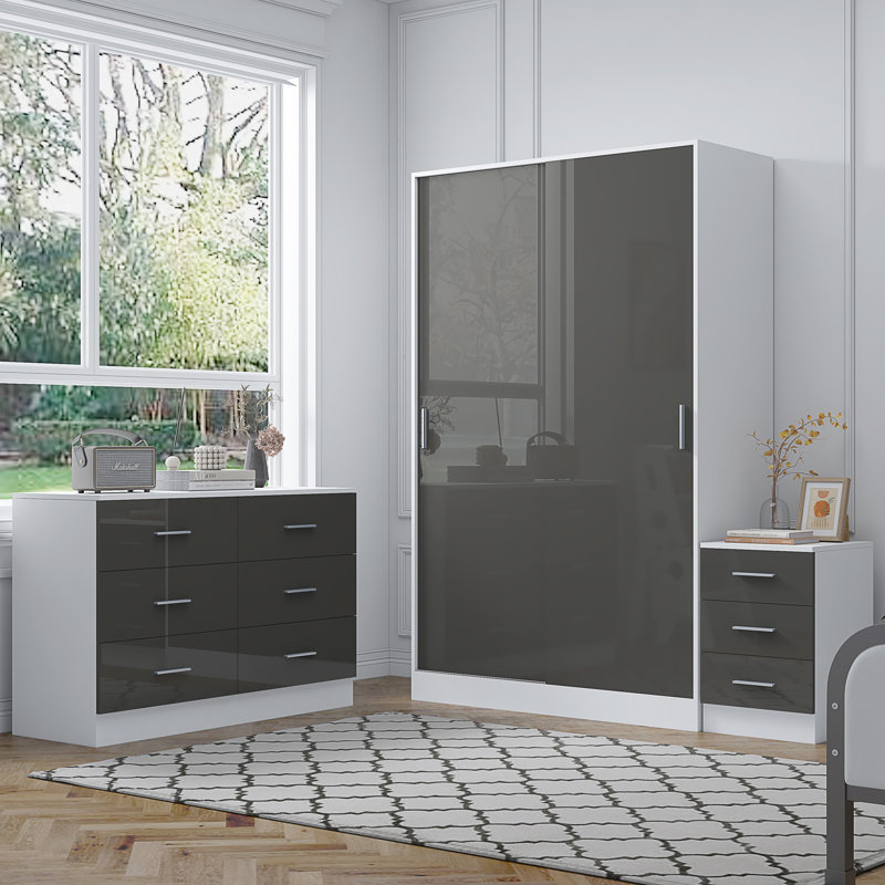 Eva Piece Bedroom Set, Grey Gloss / Matt White