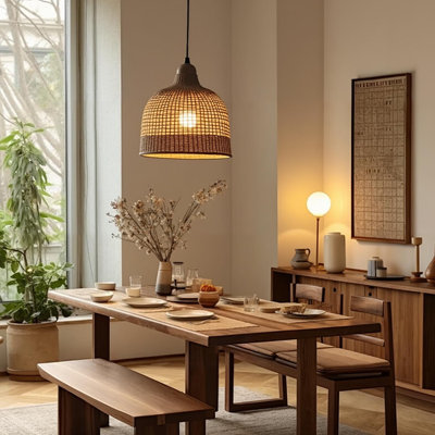 Luminaire suspendu 1 lumière dôme en bambou