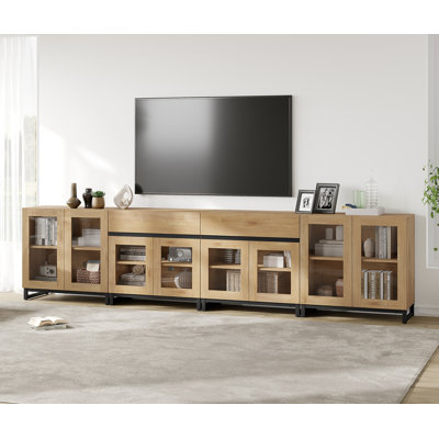 4 In 1 TV Stand For Tvs Up To 120 Inches, Modern TV Console With Glass Doors And 2 Drawers, Media Console With Adjustable Shelf For Living Room, Bedro by Latitude Run