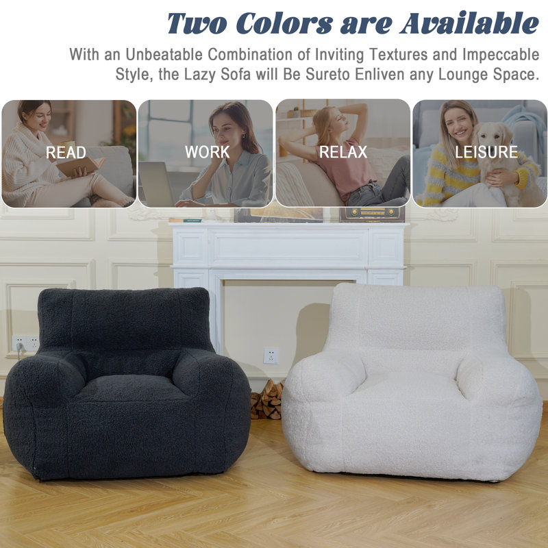 Giant Gray Lambswool High-Density Foam Bean Bag Chair