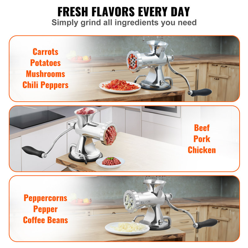 VEVOR Stainless Steel Manual Meat Grinder with Suction Cup and Table Clamp