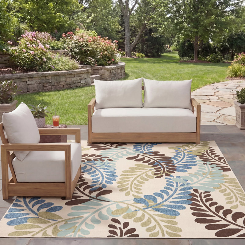 Tapis d'intérieur / extérieur à motif floral Devien, Rectangle 8 pi x 11 pi
