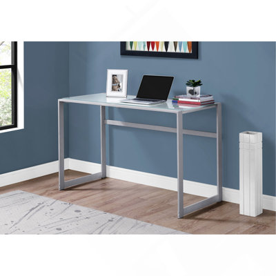 Bureau d'ordinateur, bureau personnel, ordinateur portable, travail, métal, verre trempé, contemporain, moderne