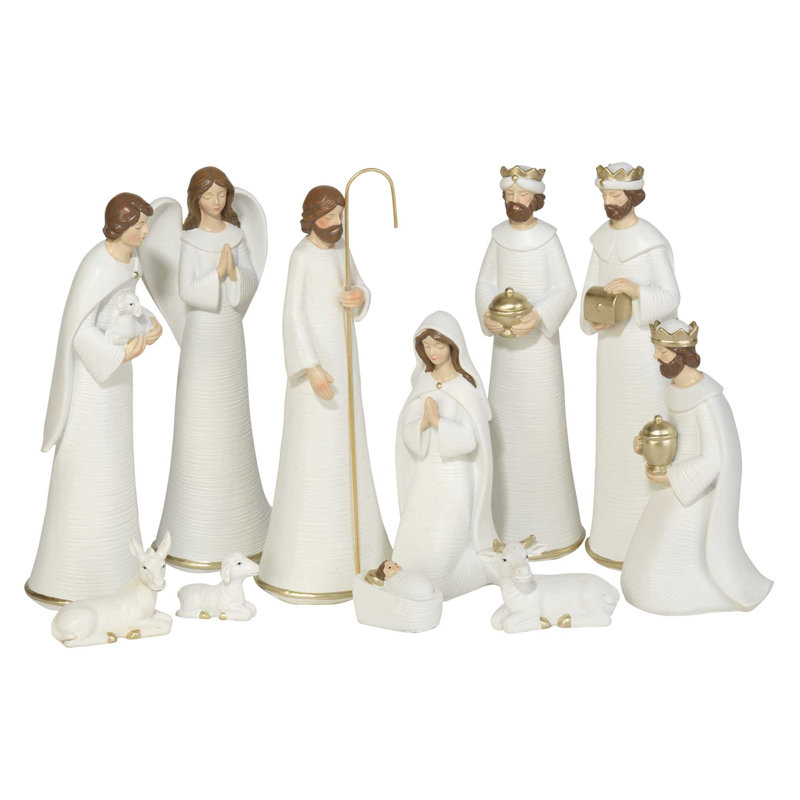 Ensemble de crèche de Noël / crèche blanche 11 pièces 10 po