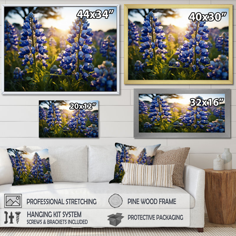 «Blue Bonnets Field Photo IV», reproduction d'art sur toile, H 24 po x l 32 po x P 1 po, Cadre photo noir