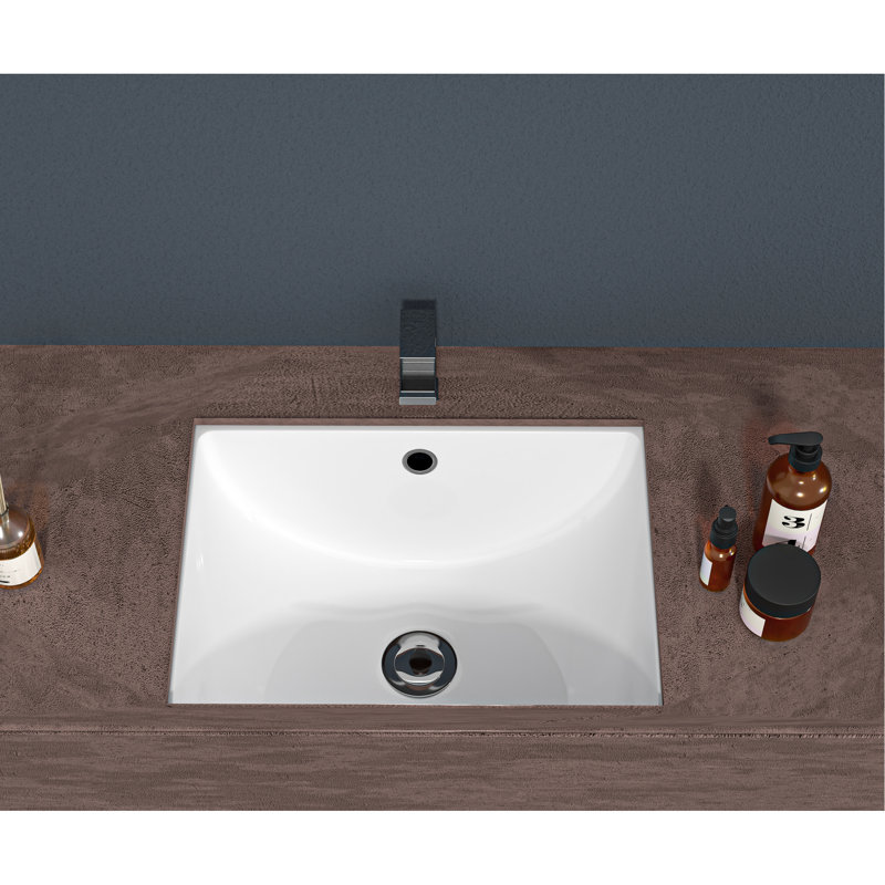 Modern Rectangular Ceramic Sink With Overflow - 18.5"X13.5" White Undermount, Stain For Bathroom, Office, , Restaurant Spaces Bathroom Undermount Modern, Elegant, Overflow, Multiple Areas