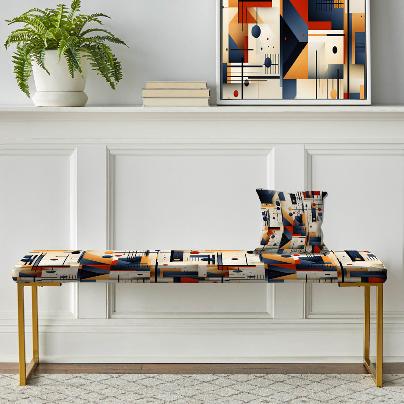 Dameko - Geometric Upholstered Gold Bench