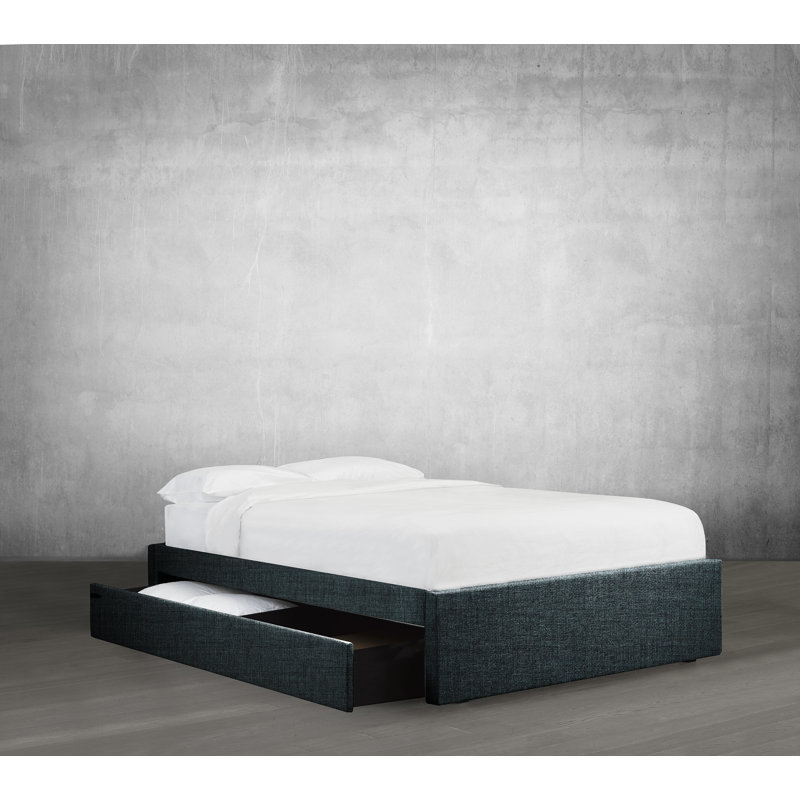Lit plateforme avec rangement rembourré Halewood, Denim, Très grand